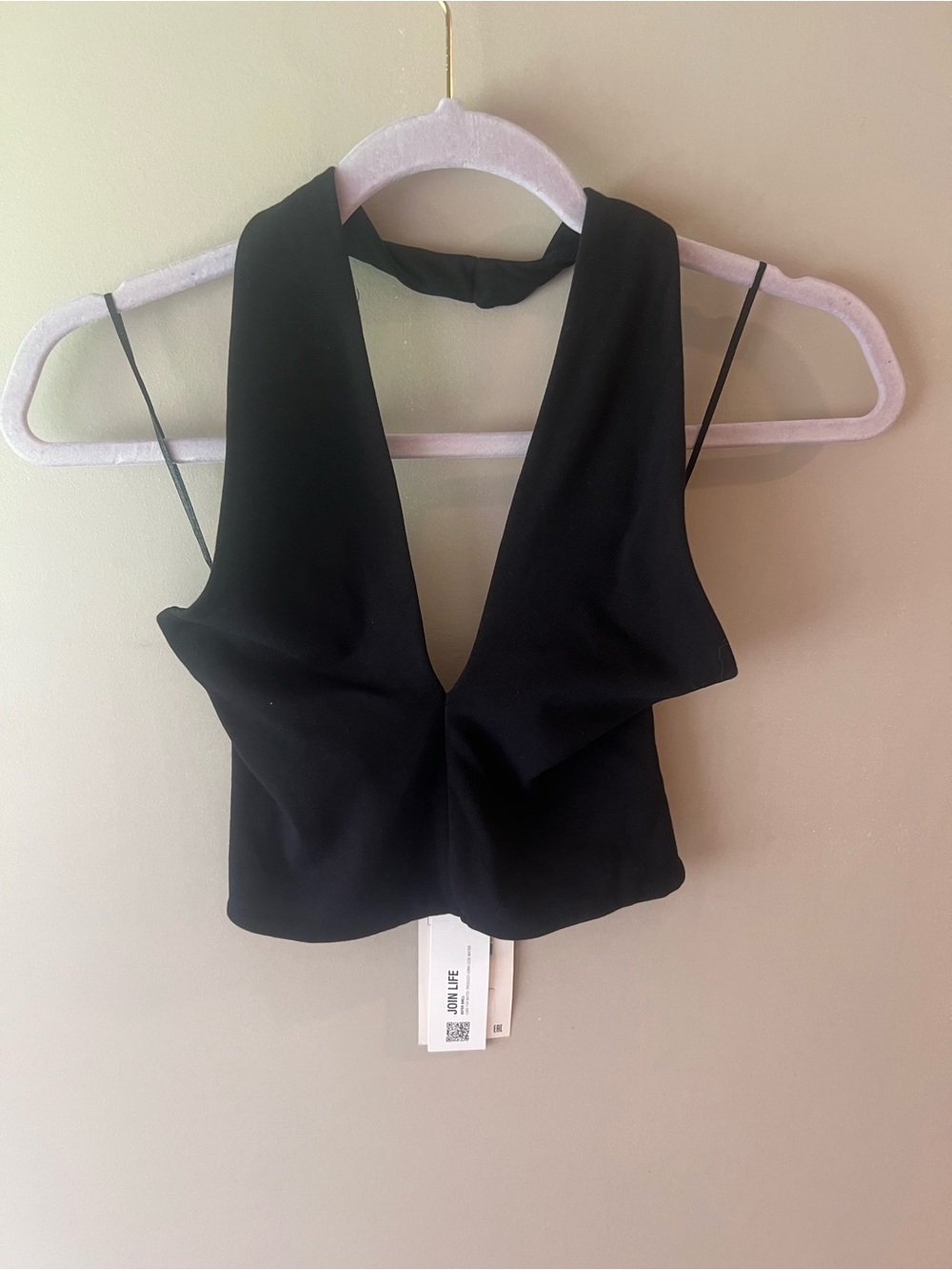 Zara Black Deep V Crop Halter Top